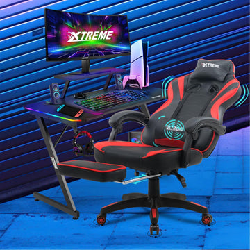 XTREME Gaming Chair (Black/Red) & Gaming Desk With Detachable Shelf - Packed Direct UK